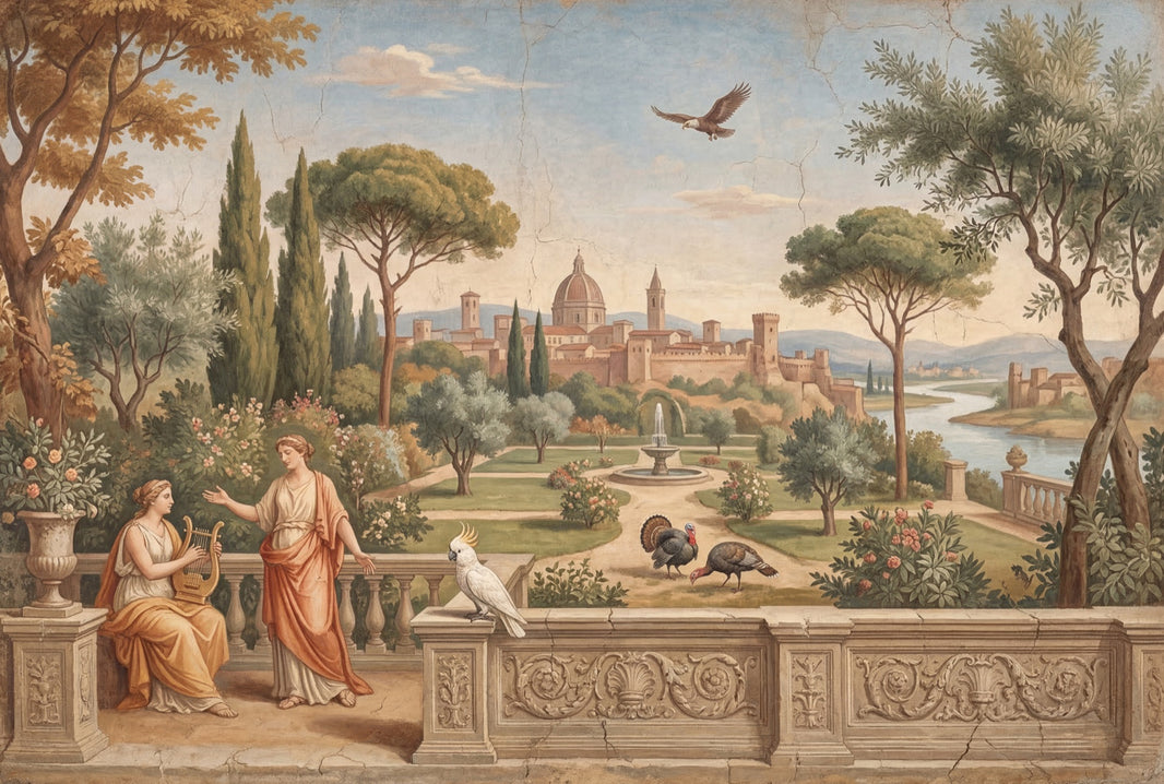Classical Landscape Mural Wallpaper Italian Garden Removable Domed City Skyline Wall Decor pattern artwork