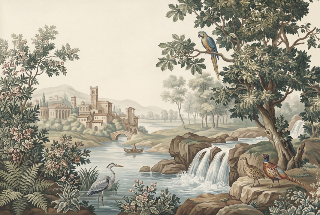 Pastoral Wallpaper Vintage Landscape Wall Mural pattern artwork
