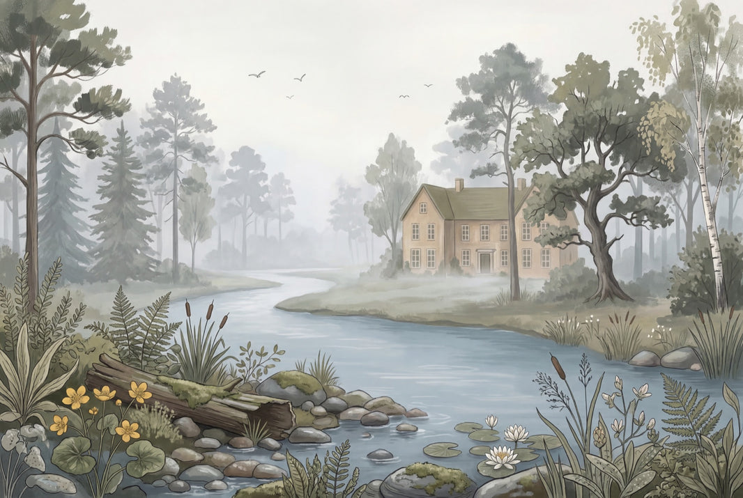 Misty Forest Wallpaper Watercolor Landscape Removable Wall Decor pattern artwork