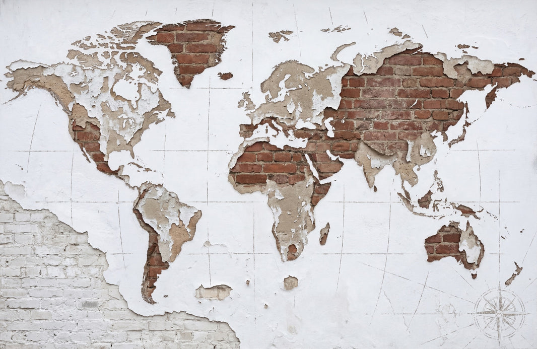 Brick Wall Wallpaper World Map Removable Wall Decor pattern artwork