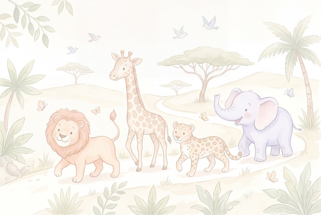 White Background Wallpaper Nursery Safari Wall Mural pattern artwork