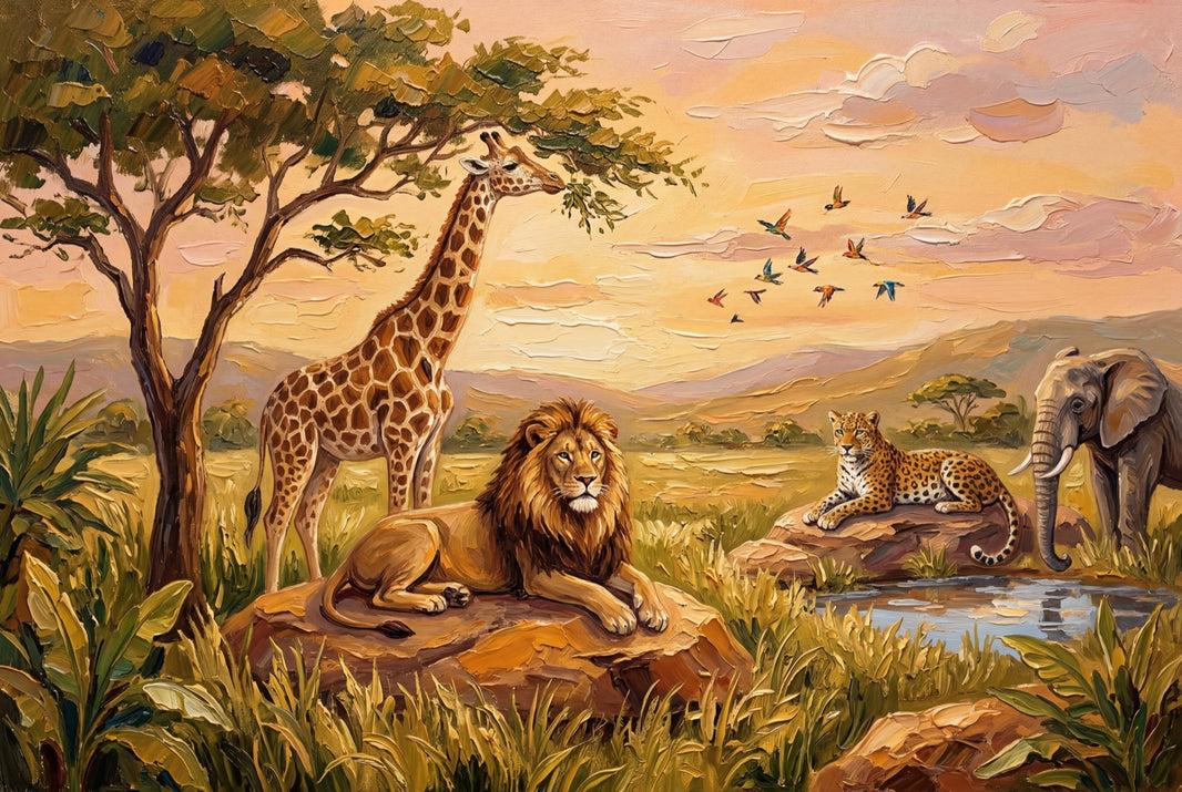 African Savanna Wallpaper Safari Animals Painterly Landscape Removable Wall Decor pattern artwork