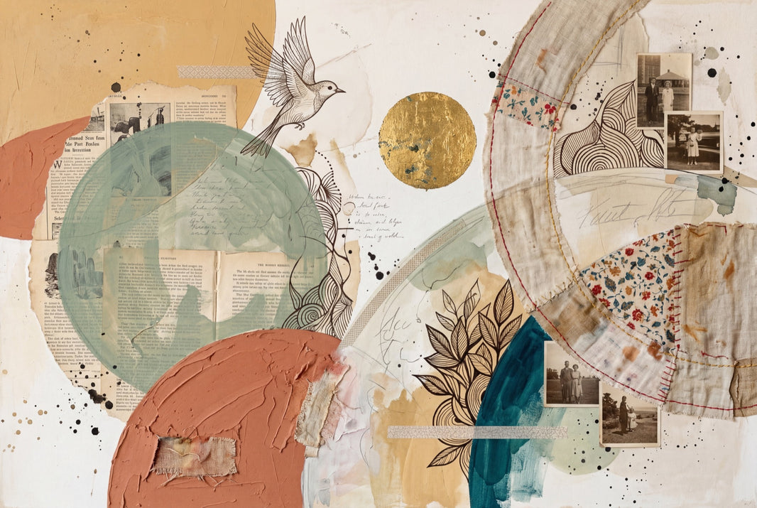 Abstract Collage Wallpaper Mixed Media Geometric Circles Removable Wall Decor pattern artwork