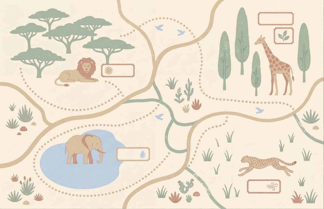 Safari Wallpaper Animal Map Removable Savanna Landscape Wall Decor pattern artwork
