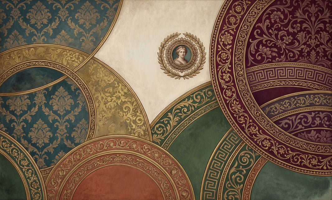 Neoclassical Wallpaper Medallion Damask Removable Wall Decor pattern artwork