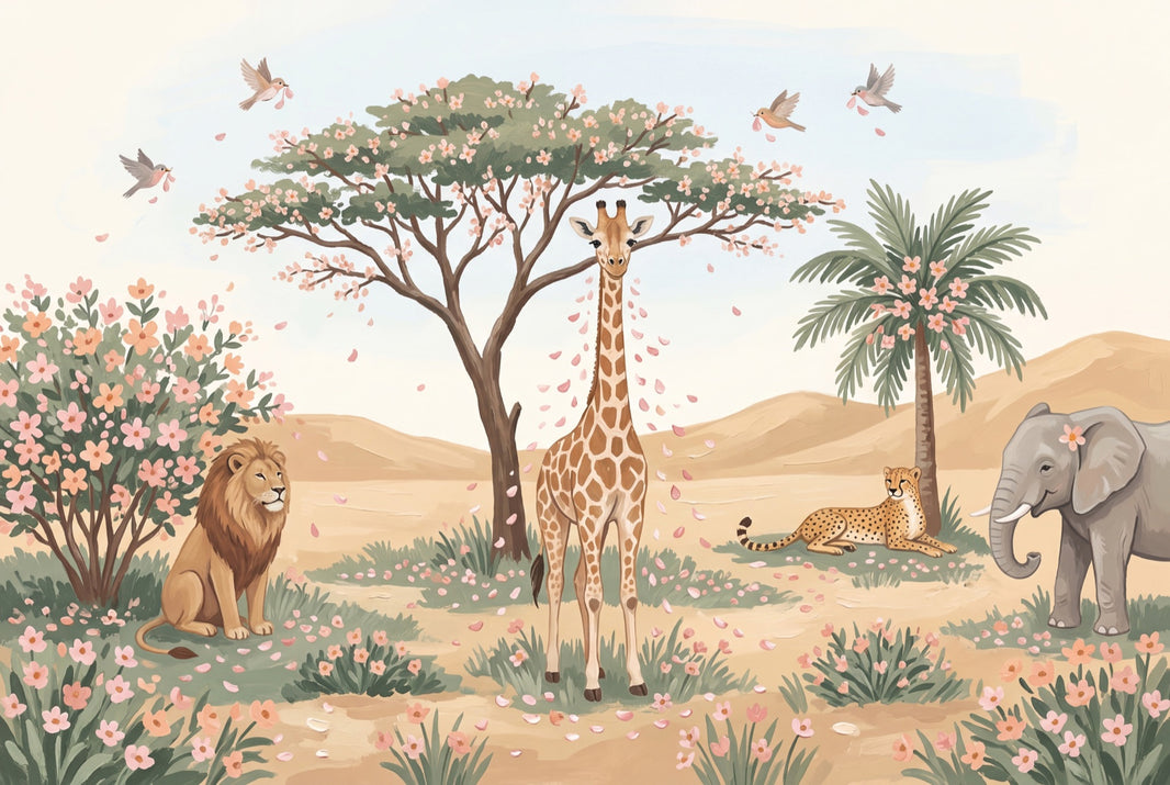 Safari Wallpaper Savanna Landscape Giraffe Wall Mural pattern artwork