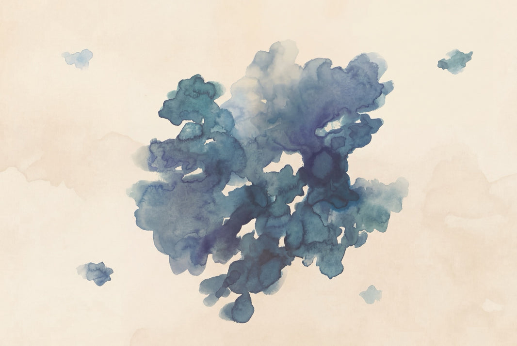 Abstract Watercolor Wallpaper Blue Ink Blot Soft Wash Removable Wall Decor pattern artwork