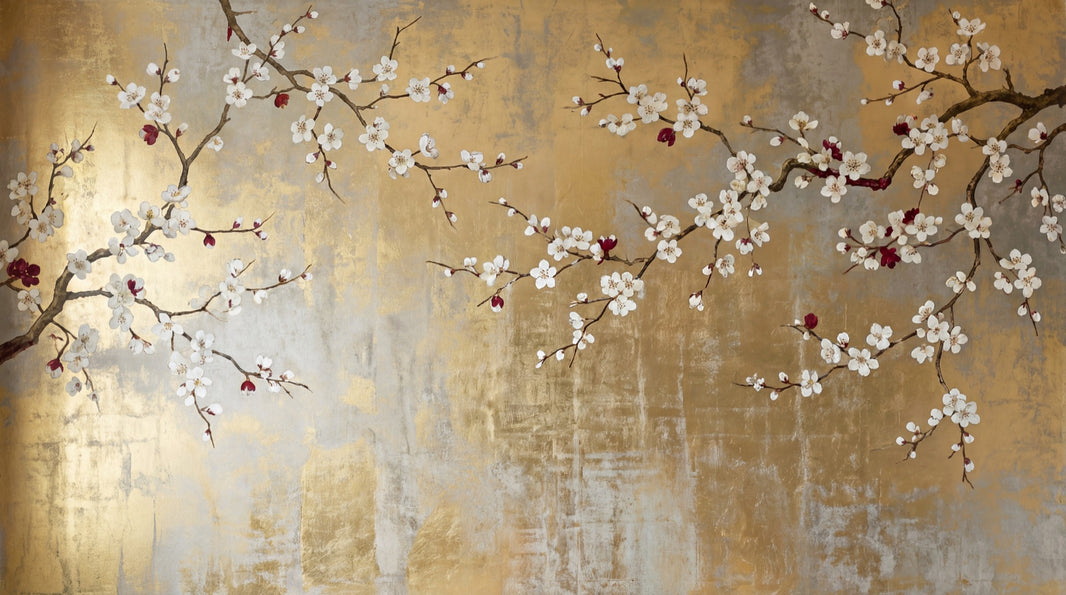 Chinoiserie Wallpaper Floral Golden Look Removable Wall Decor pattern artwork
