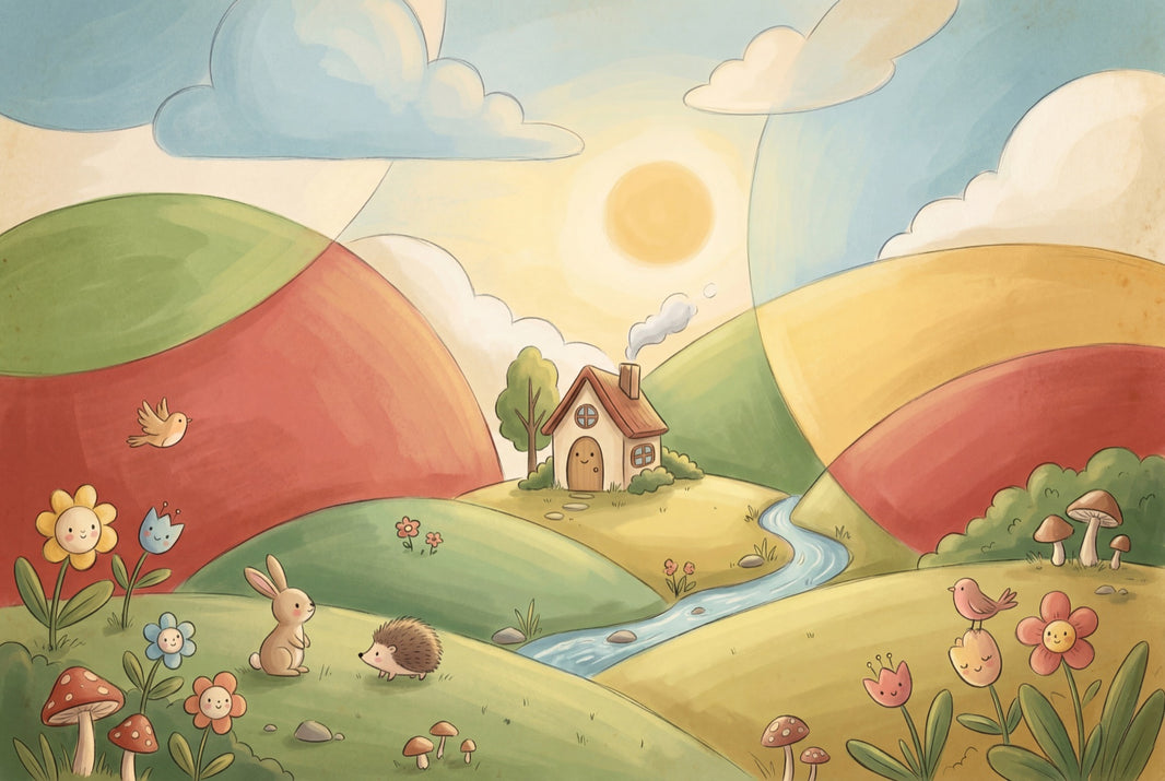 Sunny Sky Wallpaper Pastel Landscape Whimsical Nursery Wall Mural pattern artwork