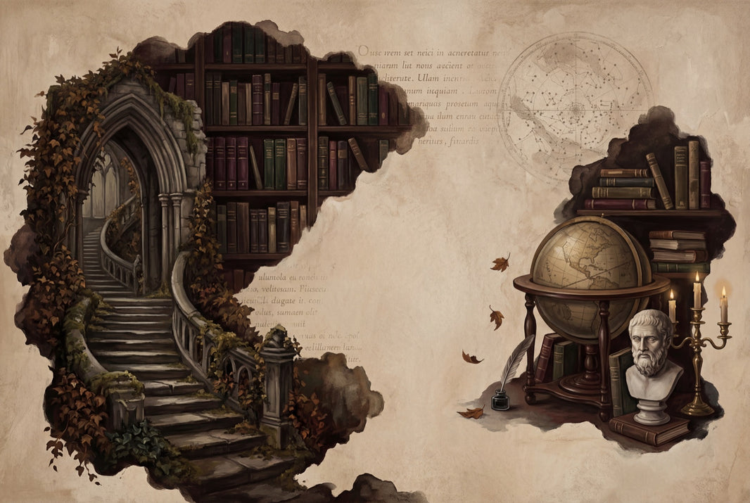 Vintage Library Wallpaper Parchment Gothic Archway Removable Wall Decor pattern artwork