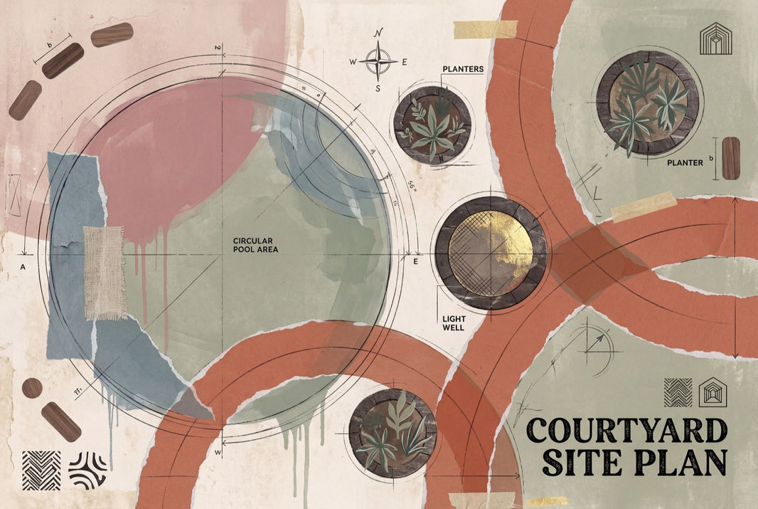 Courtyard Site Plan Wallpaper Architectural Blueprint Abstract Geometric Removable Wall Decor pattern artwork