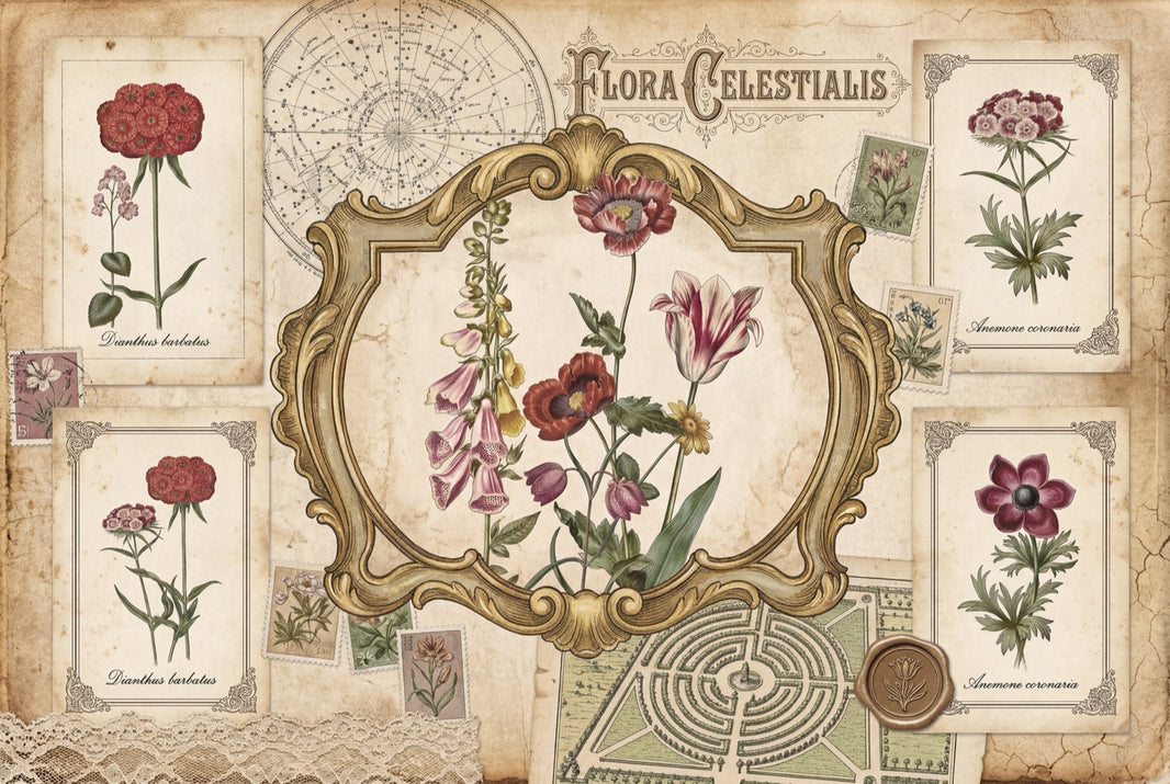 Vintage Botanical Wallpaper Floral Collage Victorian Ephemera Removable Wall Decor pattern artwork