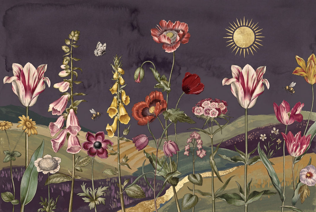 Dark Floral Wallpaper Moody Botanical Wildflower Wall Mural pattern artwork