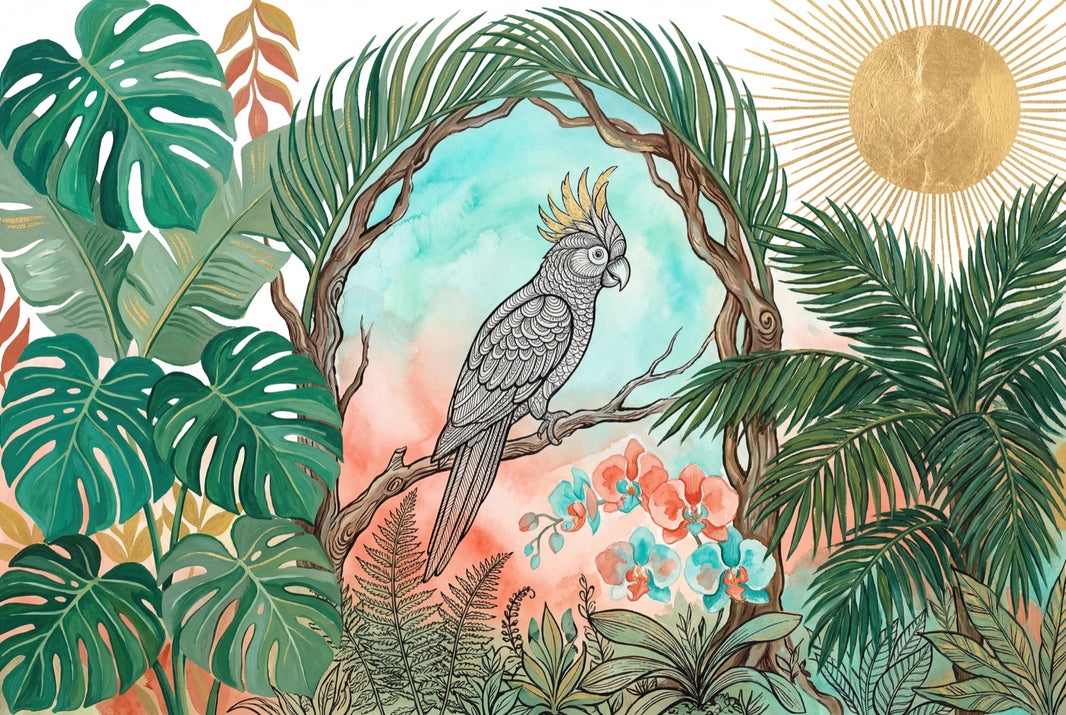 Cockatoo Wallpaper Tropical Removable Botanical Wall Decor pattern artwork