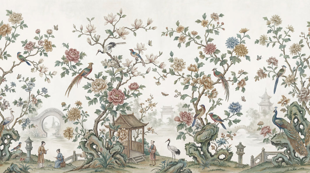 Chinoiserie Toile Wallpaper Floral Birds Wall Mural pattern artwork