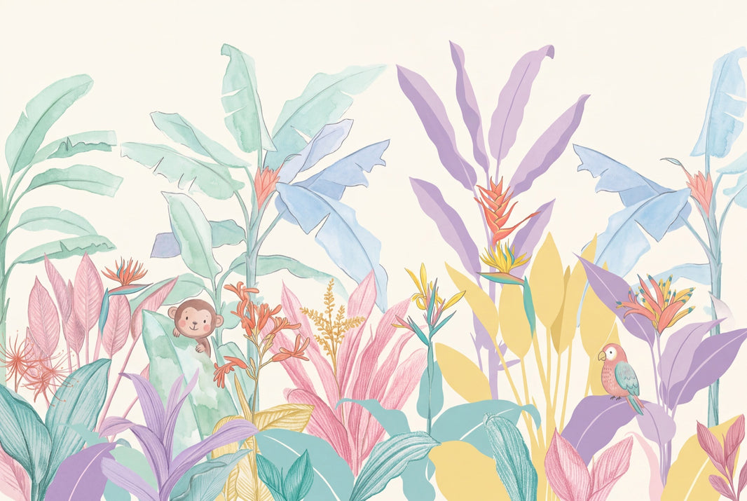 Tropical Wallpaper Pastel Watercolor Removable Wall Decor pattern artwork