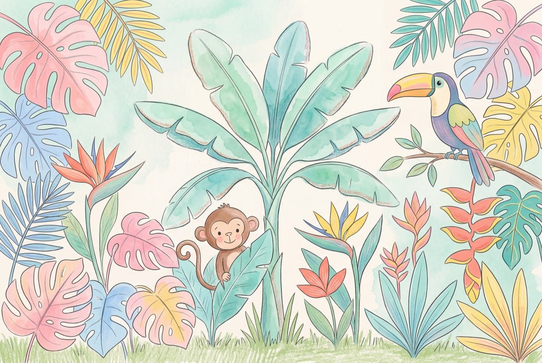 Tropical Wallpaper Pastel Watercolor Wall Mural pattern artwork