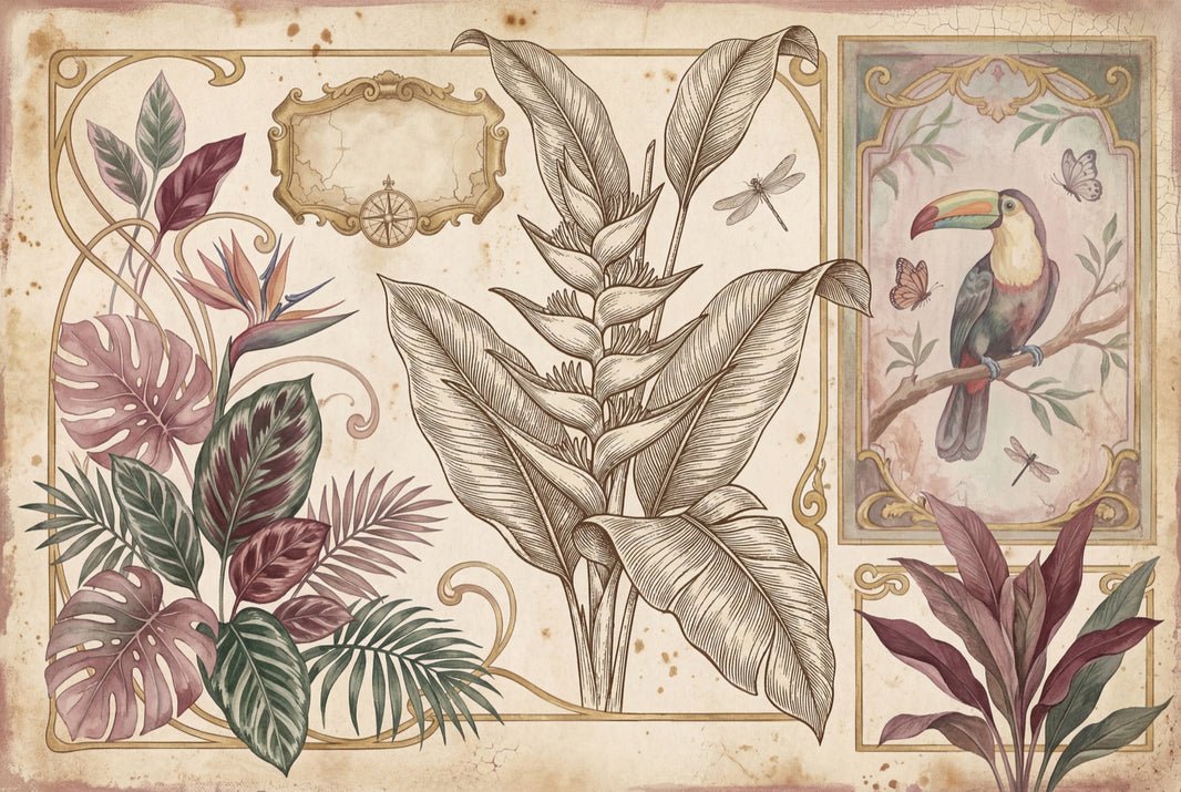 Vintage Botanical Wallpaper Tropical Leaves Removable Toucan Wall Decor pattern artwork