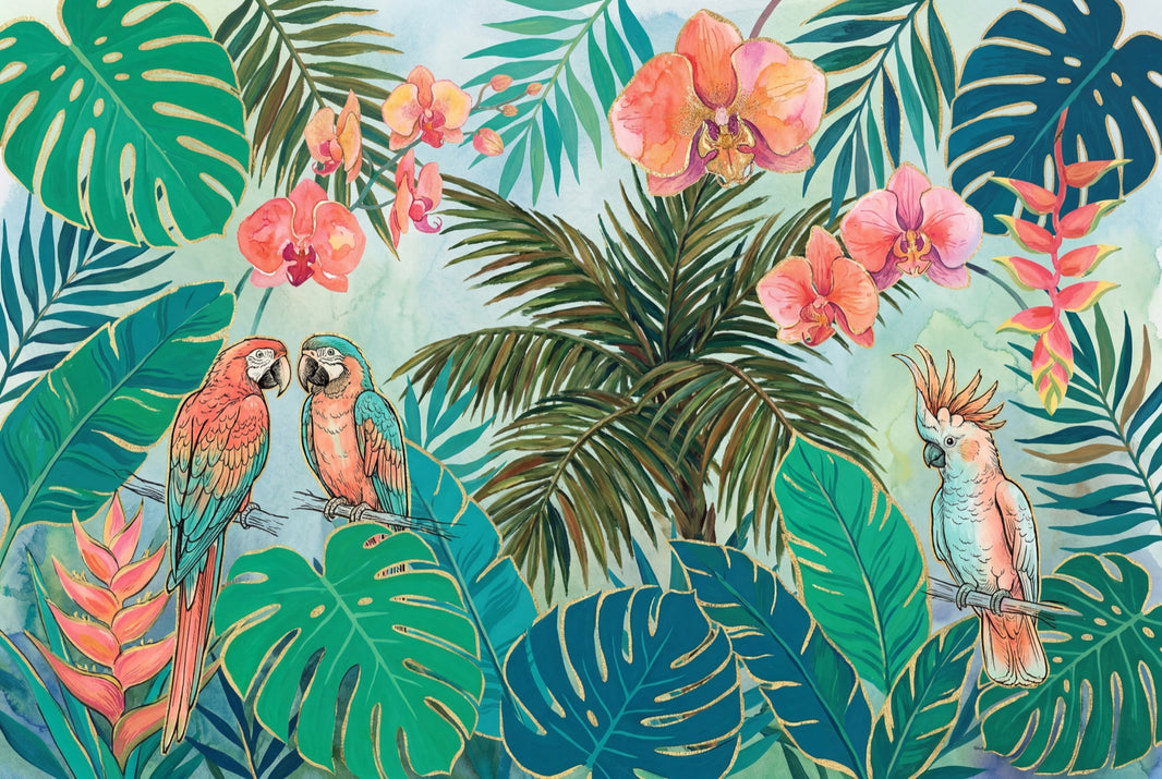 Tropical Wallpaper Jungle Foliage Watercolor Wall Mural pattern artwork