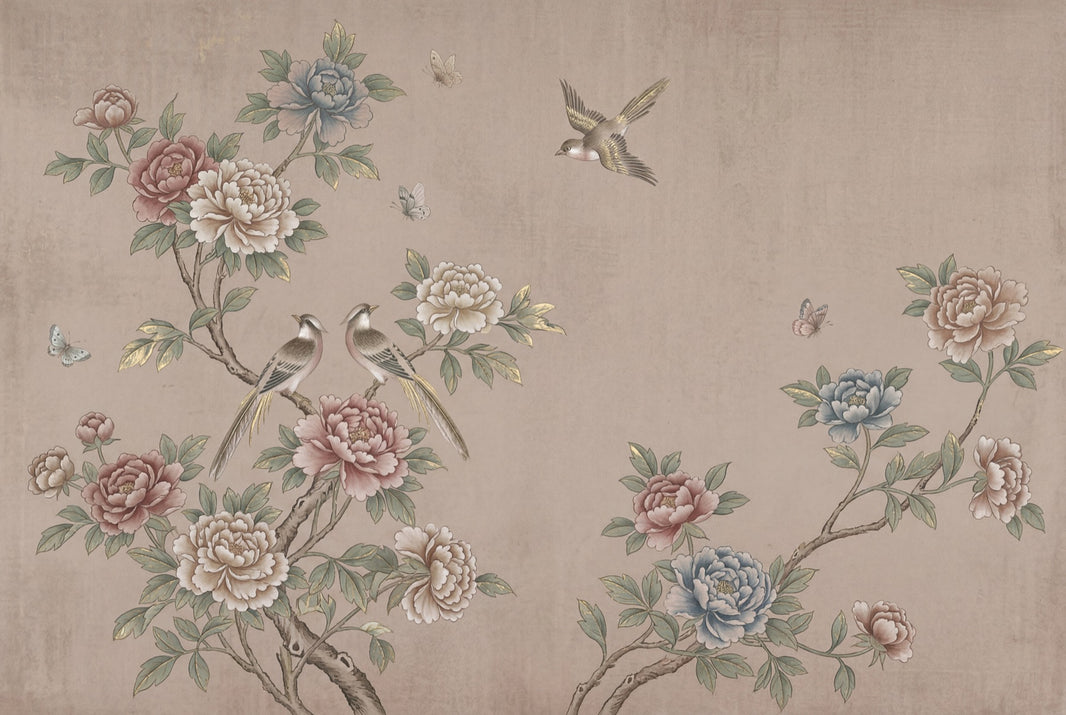 Chinoiserie Wallpaper Peonies Birds Wall Mural pattern artwork