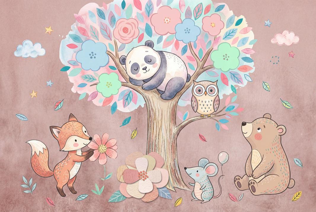 Woodland Animals Wallpaper Nursery Pastel Removable Wall Decor pattern artwork