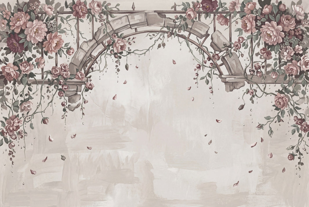 Muted Green Wallpaper Garden Arch Removable Botanical Wall Decor pattern artwork