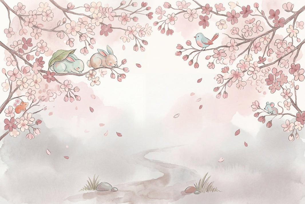 Cherry Blossoms Wallpaper Sakura Removable Watercolor Wall Decor pattern artwork