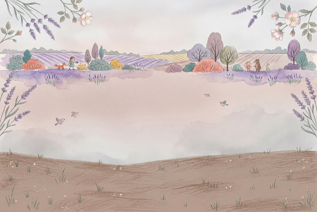 Lavender Fields Wallpaper Pastel Watercolor French Countryside Wall Mural pattern artwork