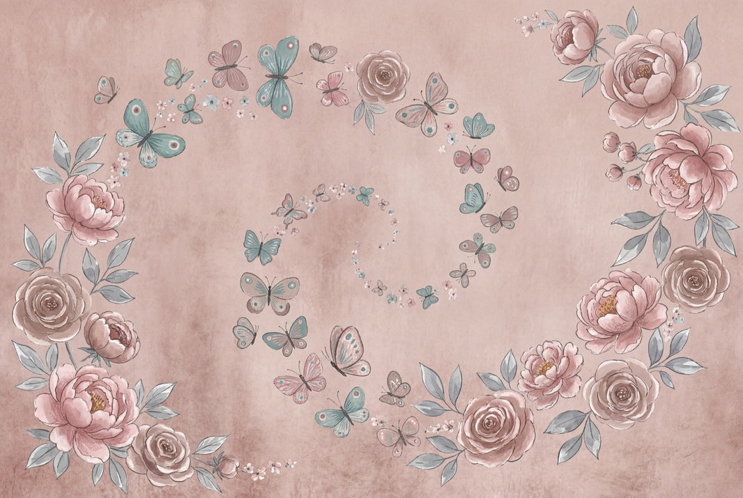 Peonies Wallpaper Butterflies Watercolor Removable Wall Decor pattern artwork