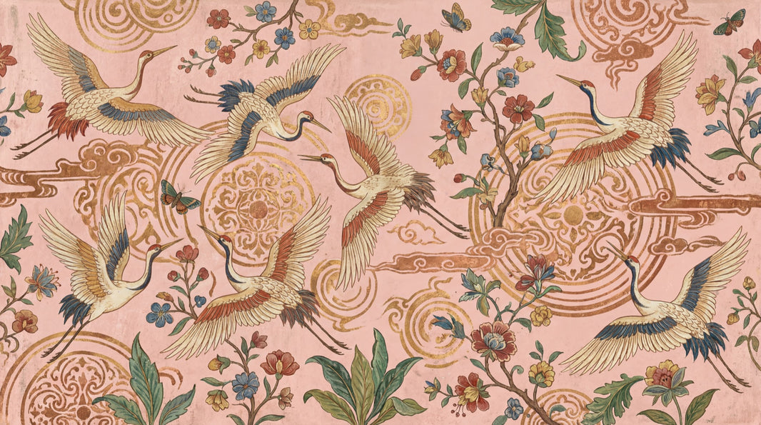 Chinoiserie Wallpaper Pink Nature Removable Wall Decor pattern artwork