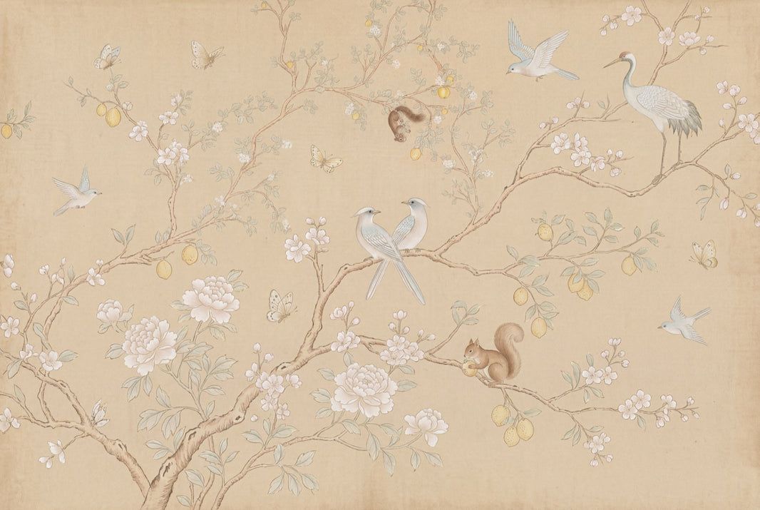Chinoiserie Wallpaper Floral Branches Vintage Parchment Removable Wall Decor pattern artwork