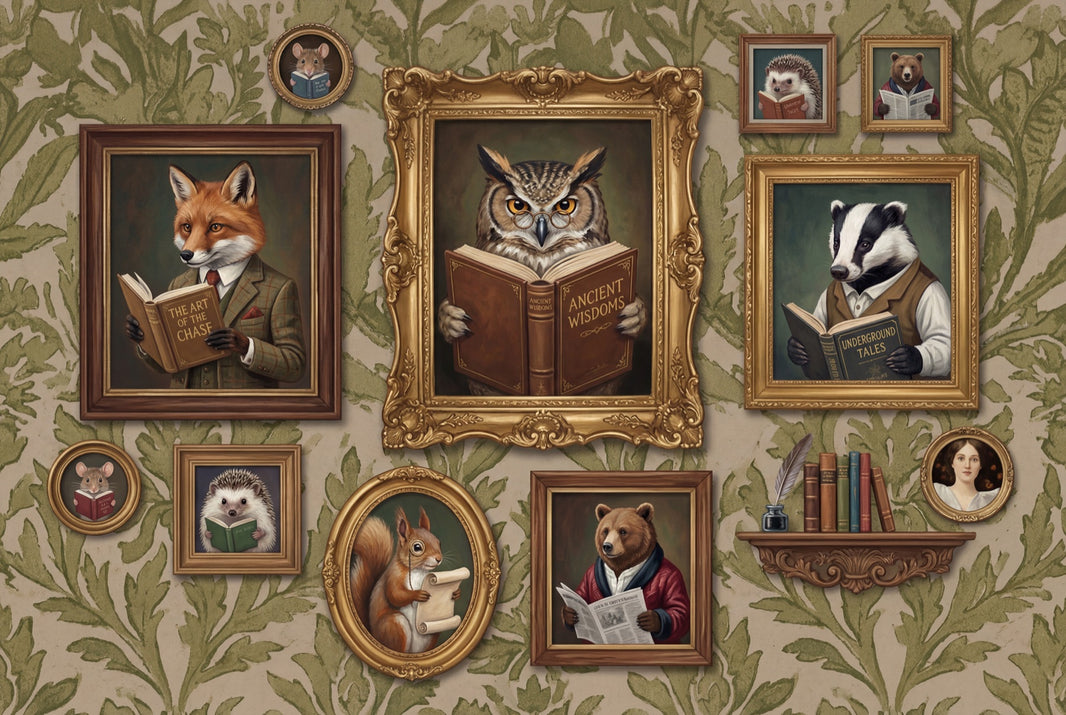 Vintage Gallery Wall Wallpaper Botanical Woodland Animals Wall Mural pattern artwork