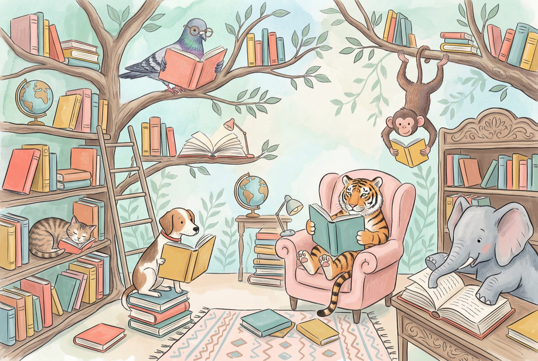 Library Wallpaper Bright Whimsical Removable Wall Decor pattern artwork
