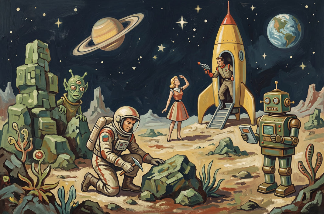 Retro Sci Fi Wallpaper Space Landscape Rocket Ship Removable Wall Decor pattern artwork