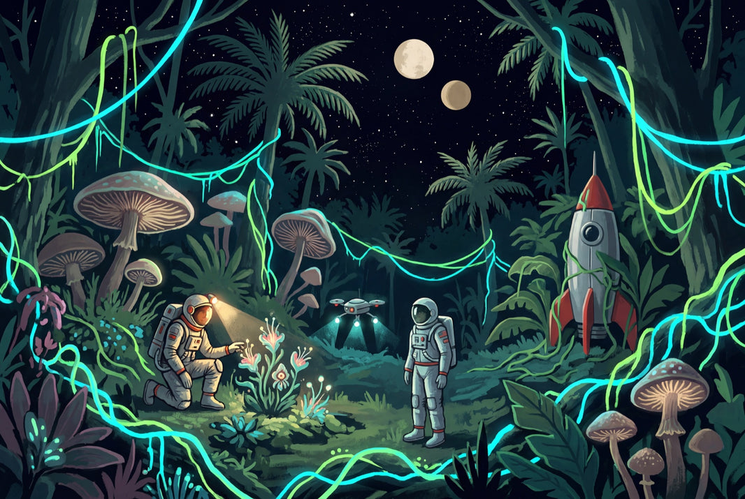Night Jungle Wallpaper Astronauts Rocket Ship Removable Wall Decor pattern artwork