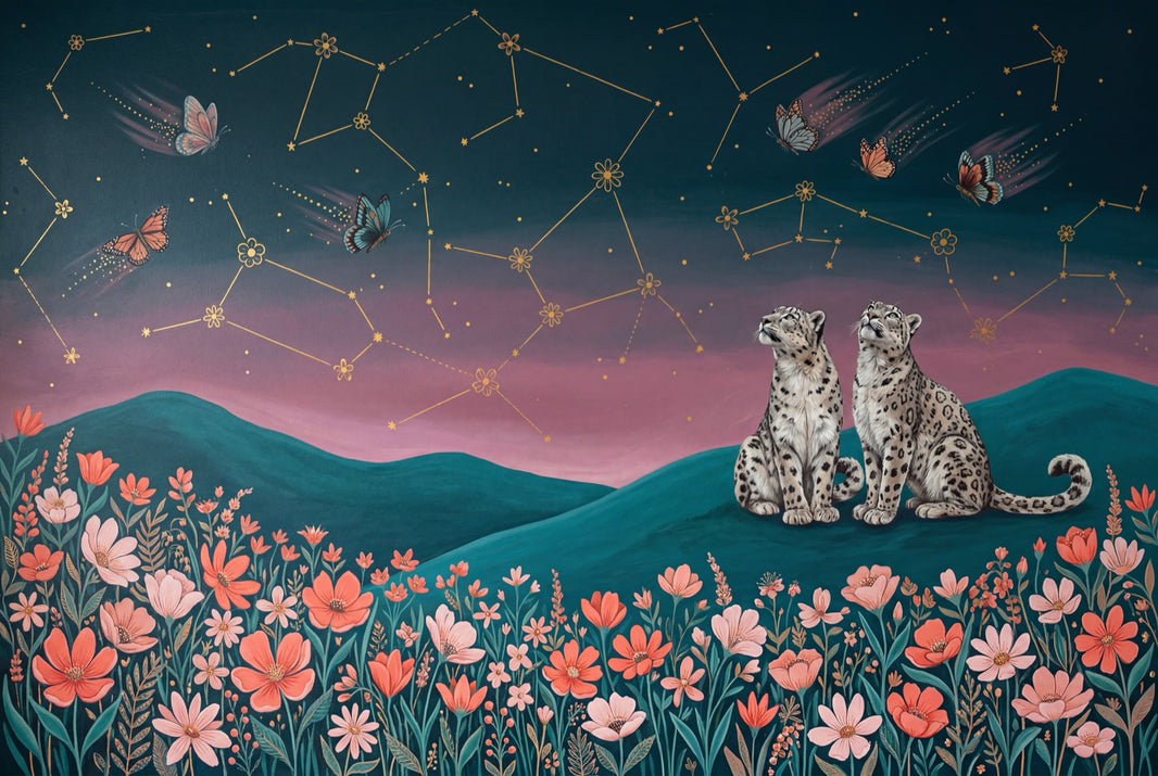 Dark Night Sky Wallpaper Constellations Snow Leopards Wall Mural pattern artwork