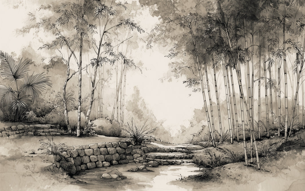 Bamboo Wallpaper Landscape Removable Traditional Wall Mural pattern artwork