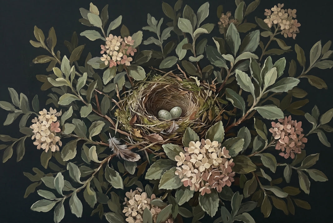 Bird Nest Wallpaper Dark Botanical Wall Mural pattern artwork