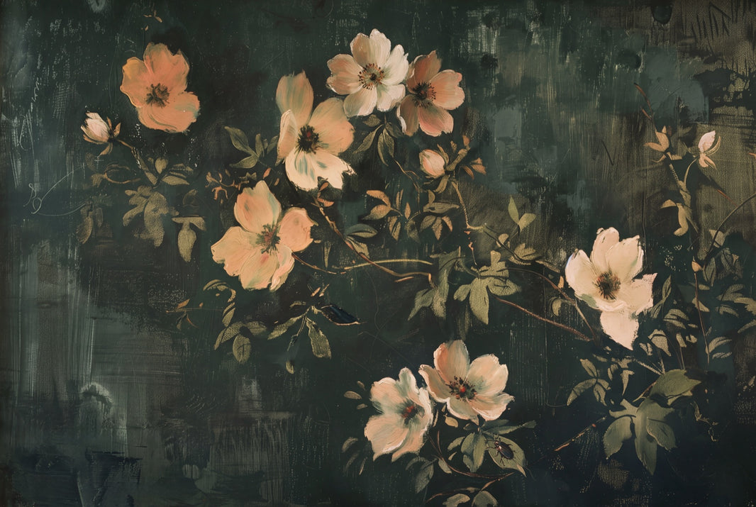 Dark Floral Wallpaper Moody Botanical Vintage Removable Wall Decor pattern artwork
