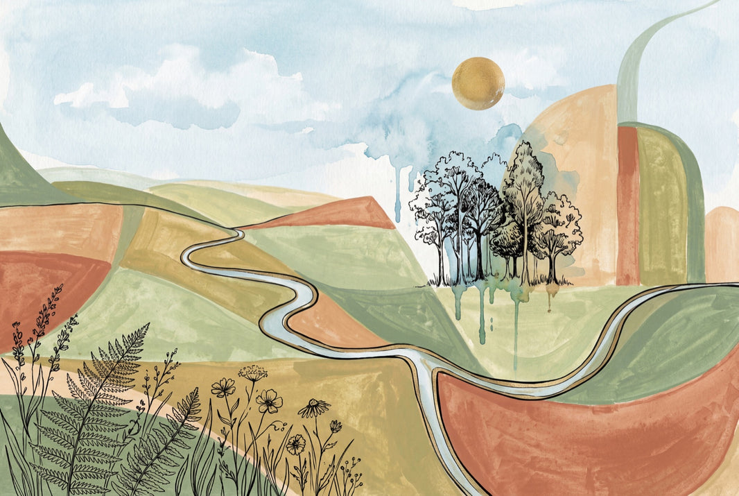 Rolling Hills Wallpaper Winding Road Watercolor Removable Wall Decor pattern artwork