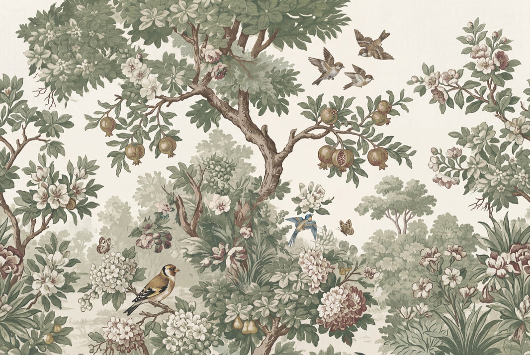 Pomegranate Tree Wallpaper Floral Toile Wall Mural pattern artwork