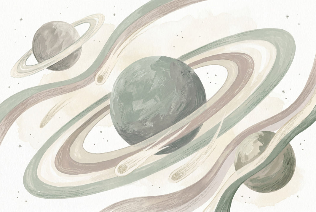 Ringed Planets Wallpaper Space Celestial Wall Mural pattern artwork