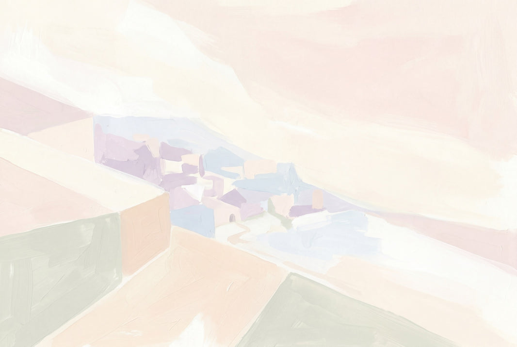 Abstract Landscape Wallpaper Pastel Removable Coastal Village Wall Decor pattern artwork