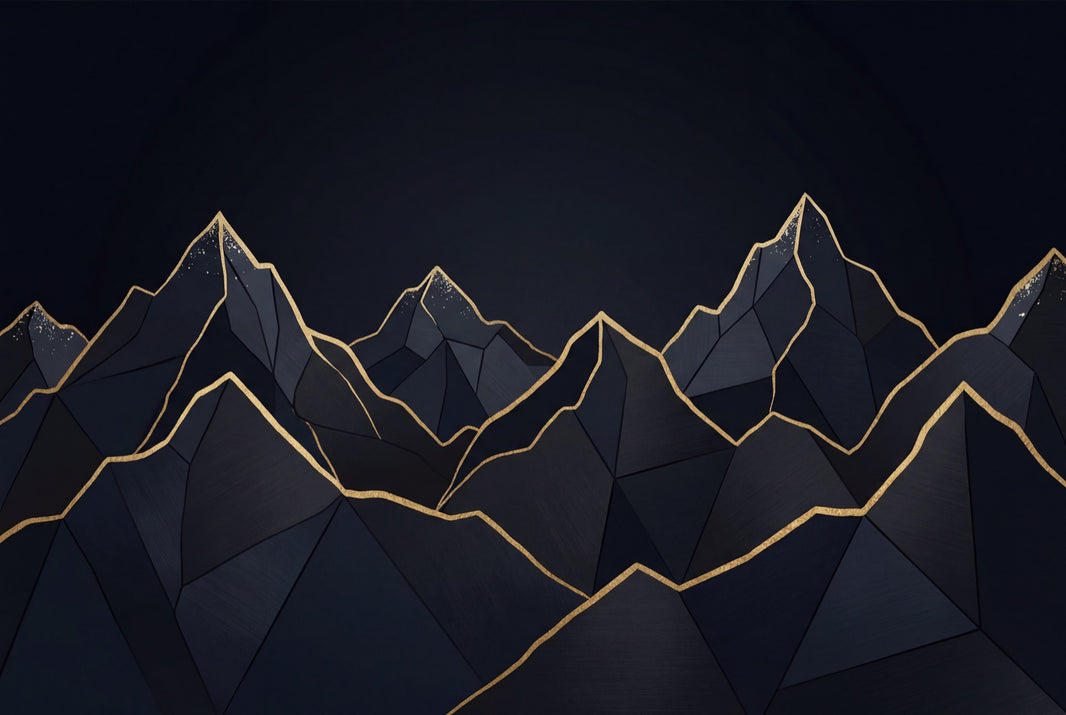 Geometric Mountains Wallpaper Navy Removable Gold Outline Wall Decor pattern artwork