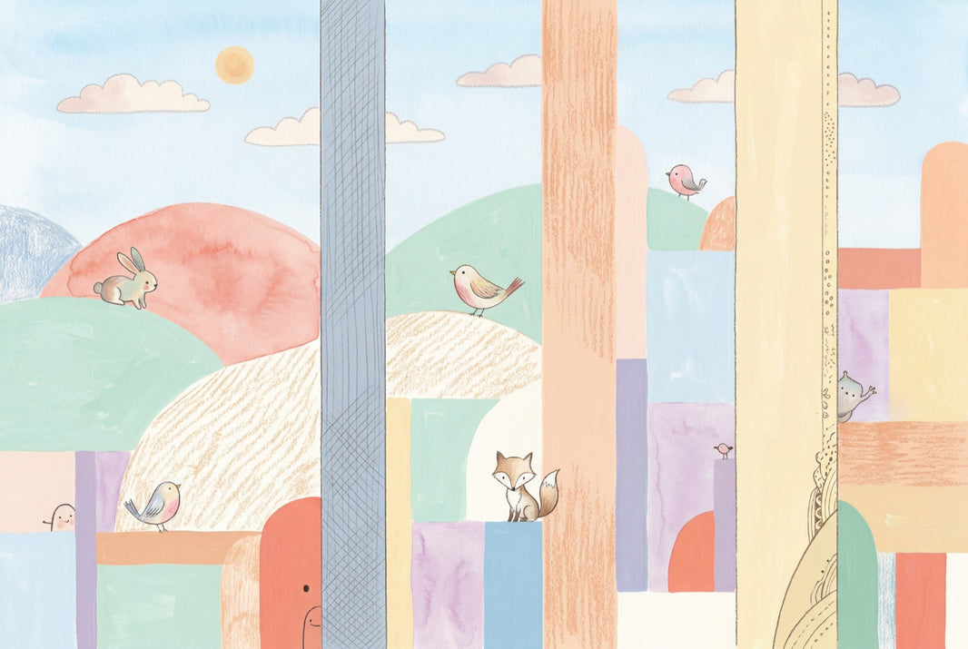 Abstract Landscape Wallpaper Pastel Woodland Animals Removable Wall Decor pattern artwork