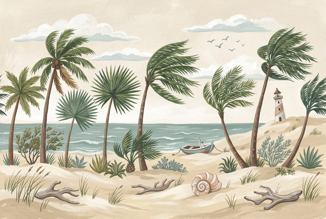 Tropical Beach Wallpaper Coastal Tropical Wall Mural pattern artwork