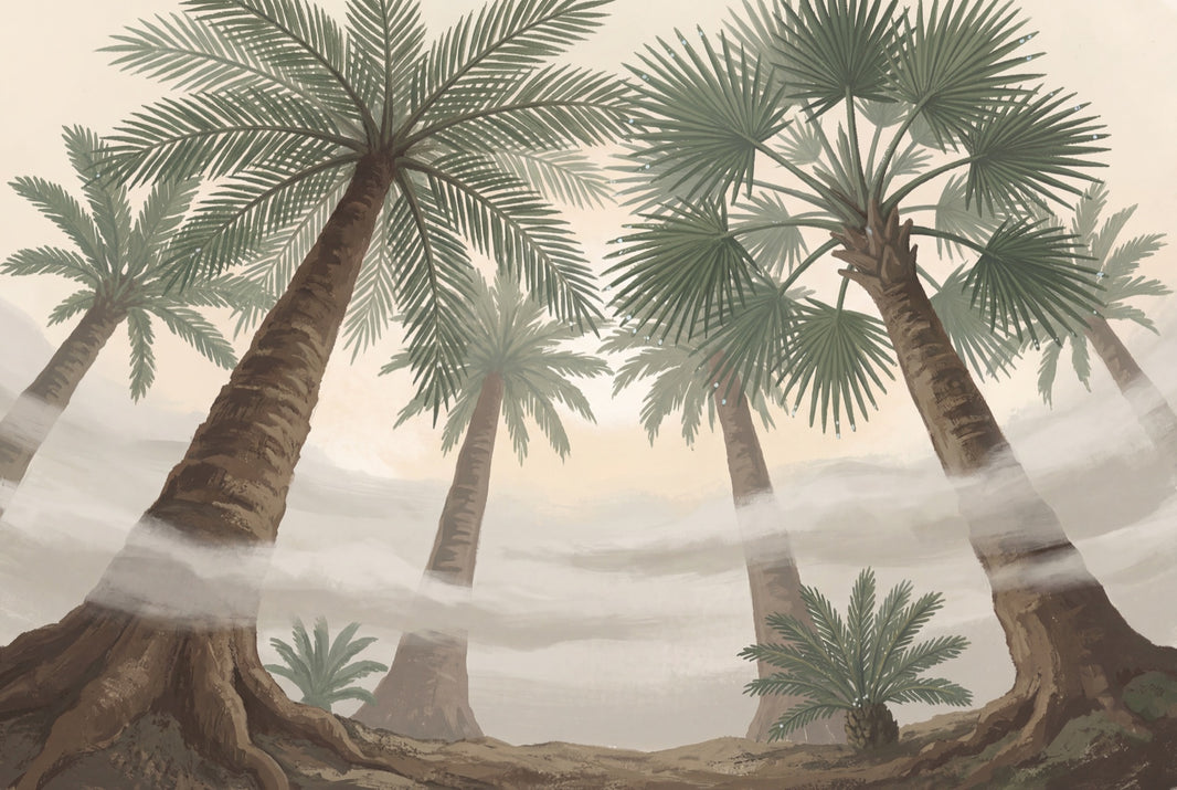 Muted Green Wallpaper Palm Trees Removable Tropical Wall Decor pattern artwork
