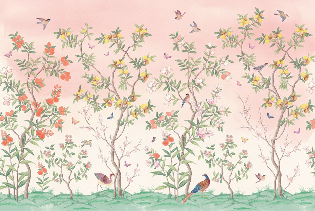 Chinoiserie Inspired Wallpaper Pastel Birds Wall Mural pattern artwork