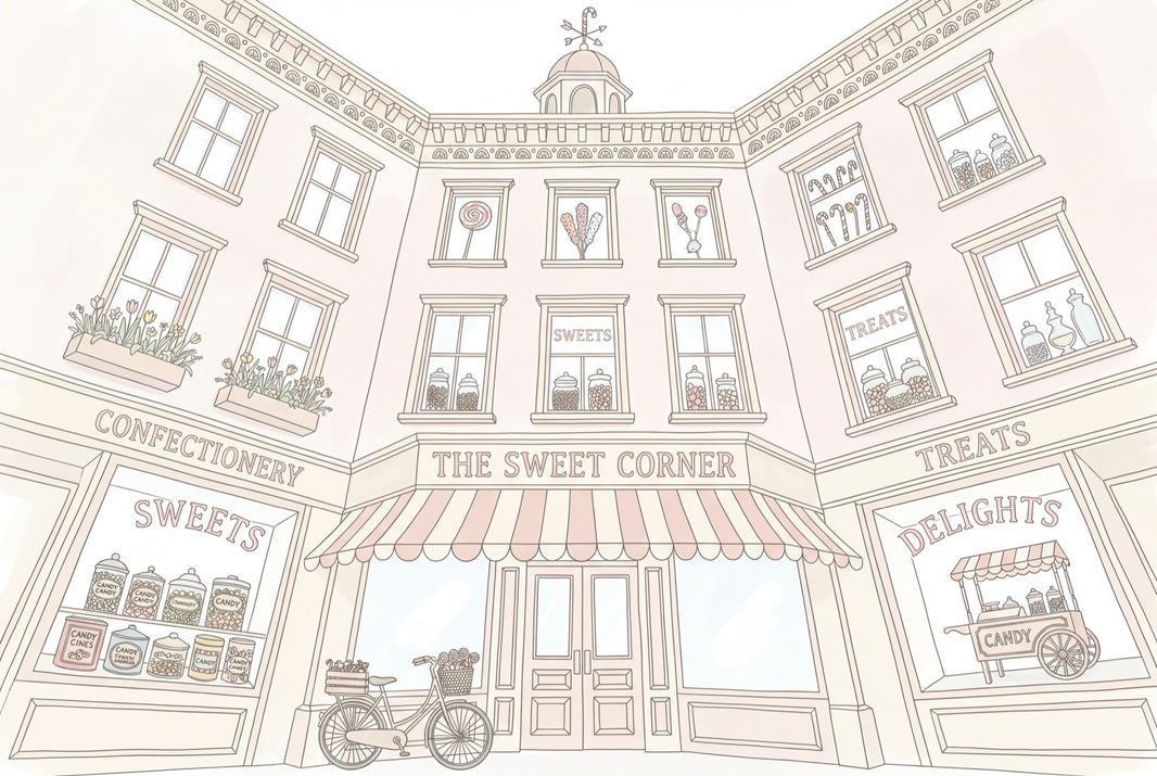 Candy Shop Wallpaper Sweet Shop Storefront Pastel Line Art Wall Mural pattern artwork