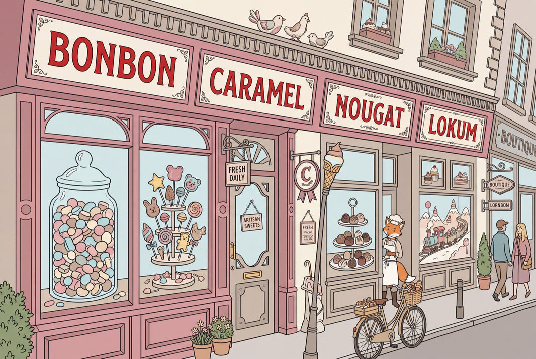 Candy Shop Storefront Wallpaper Pastel Pink French Patisserie Vibe Wall Mural pattern artwork